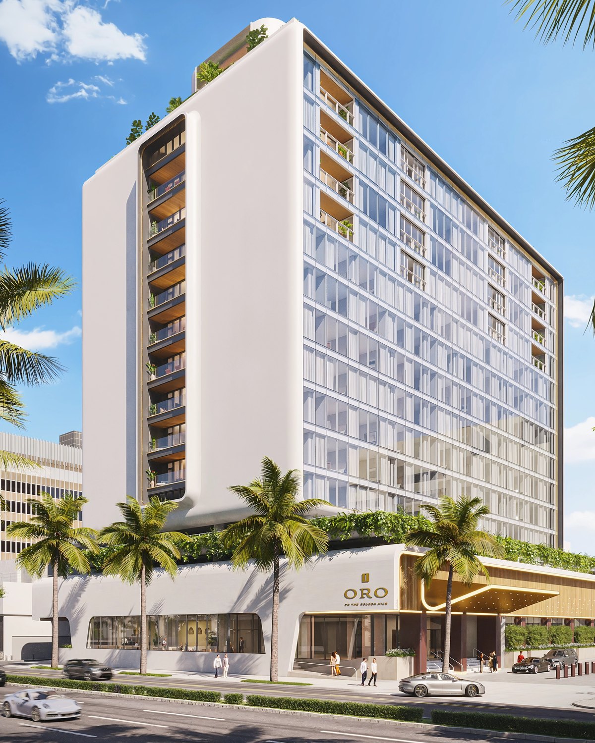 Rendering of Oro on the Golden Mile, an Autograph Collection hotel and residences, seen from the avenue